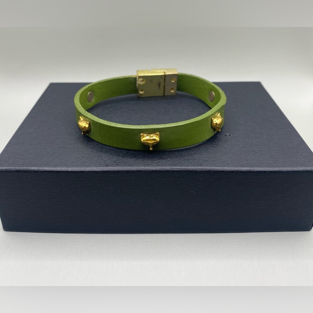 💚🦊Vegan Leather Gold Fox Head Bracelet